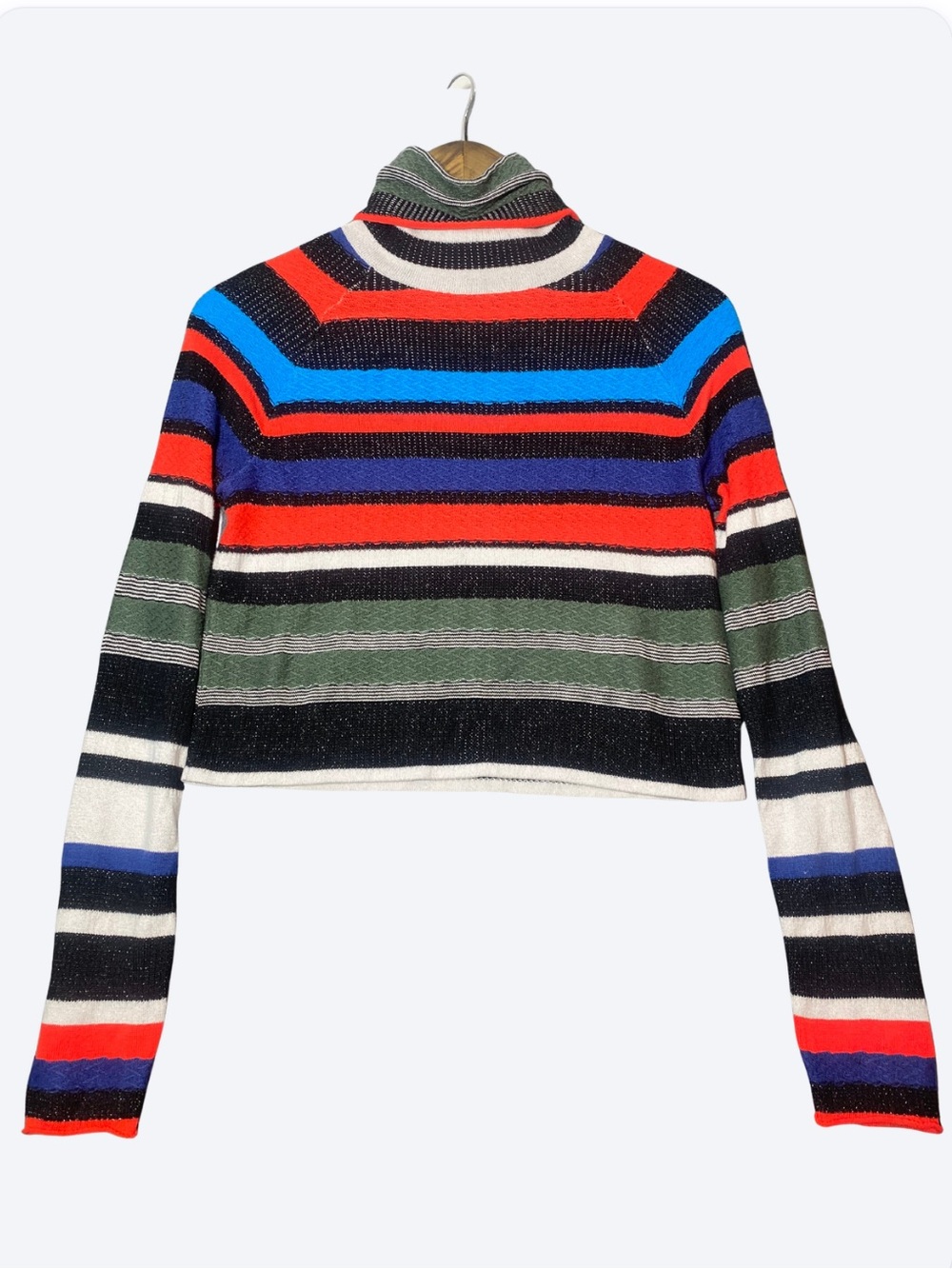 Free People “What a Flirt” Striped Cropped Turtleneck Sweater Size XS